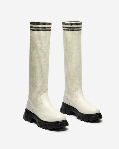 Women's high slip-on boots in ecru color Alerpi- Footwear