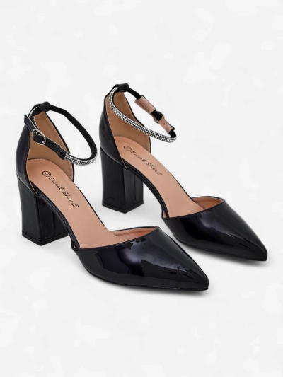 Royalfashion Women's patent leather pumps with a strap adorned with zirconia Furoni