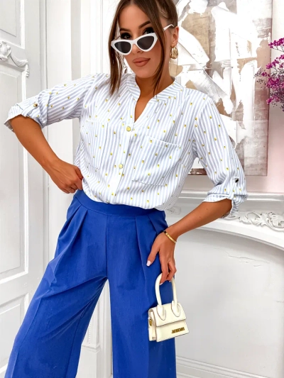 Royalfashion Women's striped shirt with lemons and a V-neck