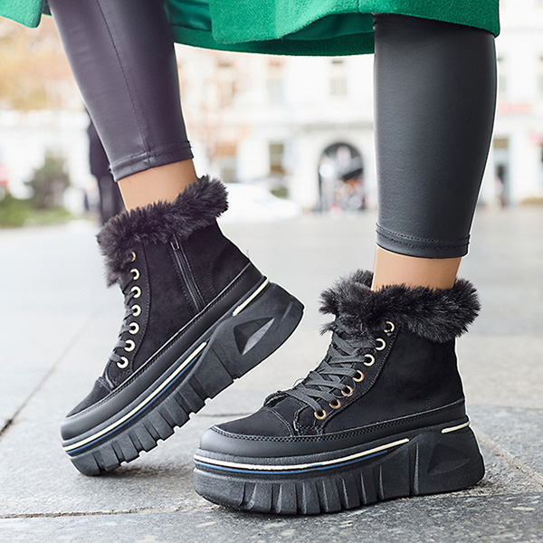 Black women's lace-up platform snow boots Neatesa - Footwear