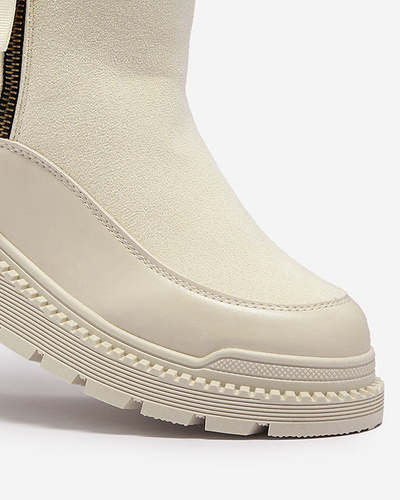 Kreemjad naiste lamedate kontsadega saapad Mefina- Footwear