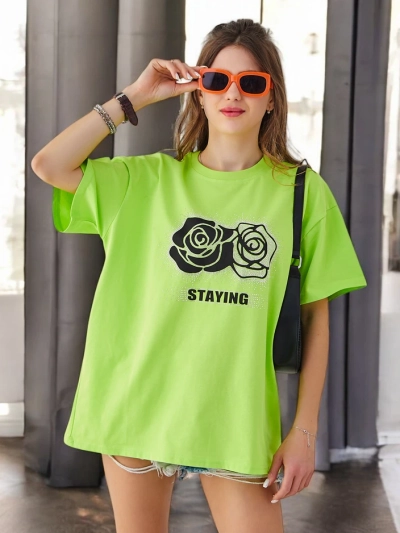 Royalfashion Women's Cotton T-Shirt Rose Flower