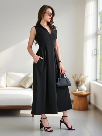 Royalfashion Naiste ilma varrukateta kleit mähisega kraega Bizness