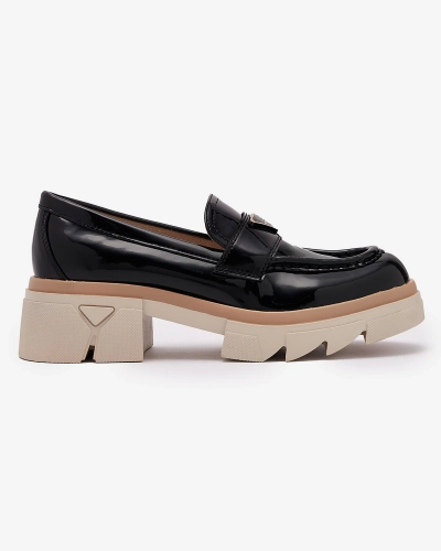 Lacquered women's black moccasins with decoration Sarix - Footwear