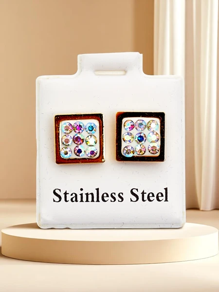 Royalfashion Naiste ruudukujulised tsirkoonkõrvarõngad