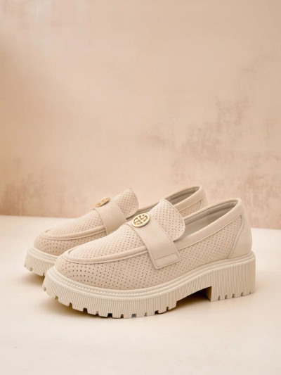 Лоферы женские Callista бежевые из эко-замши на плоской подошве 4 см