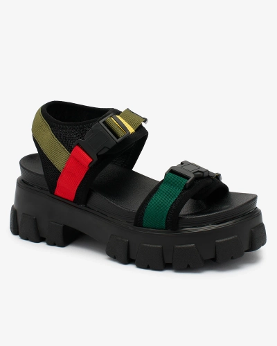 Royalfashion Green and black women's sandals on a solid sole Rodeksi