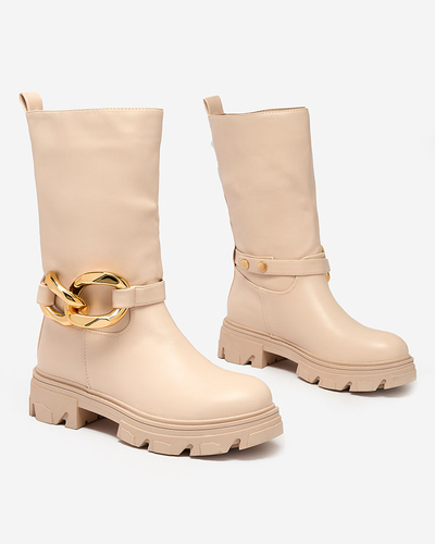 Women's slip-on ankle boots with camel Mekira insulation - Footwear