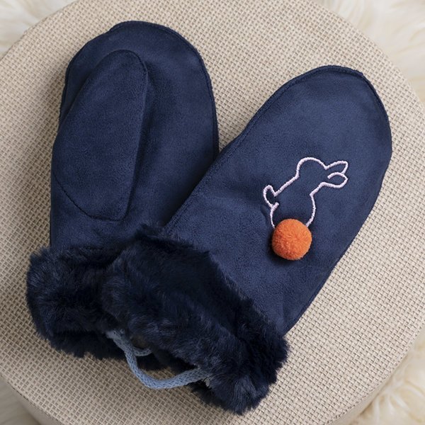 Navy blue children's gloves on a string and with one finger - Gloves