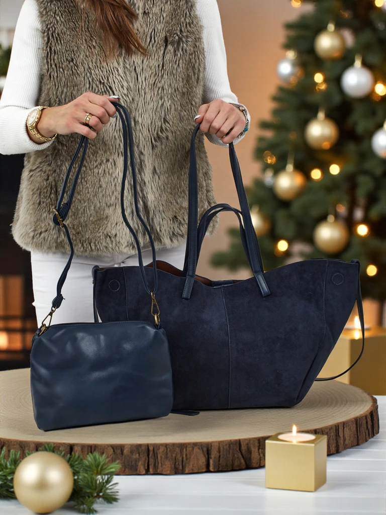 Naiste shopper-tüüpi käekott, öko-seemisnahast, komplektis väiksem öko-nahast käekott 2in1 Elinea