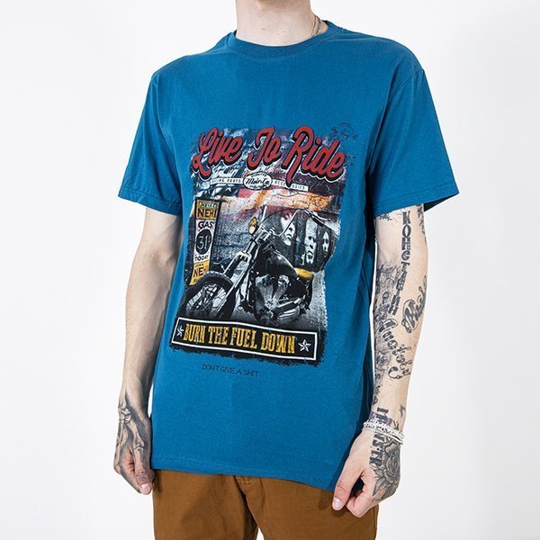 Turquoise cotton men's t-shirt with a colorful print - Clothing