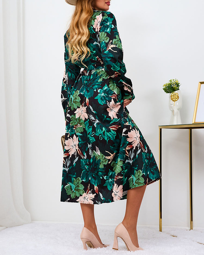 Royalfashion Musta ja rohelise mustriga naiste maxikleit