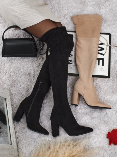 Naiste põlve ületavad öko-seemisnahast plokk-kontsaga saapad Eldir