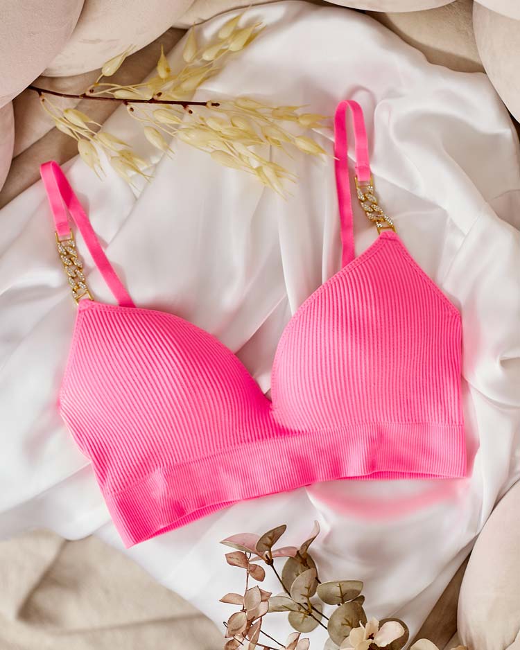 Royalfashion Women's ribbed bra with decorative straps