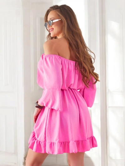 Royalfashion Women's mini dress Spanish style with long sleeves and rhinestones