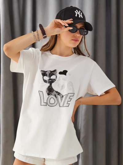 Royalfashion Женская хлопковая футболка Cat Love