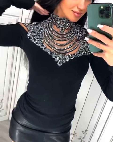 Royalfashion Женская блузка-полугольф с цирконами