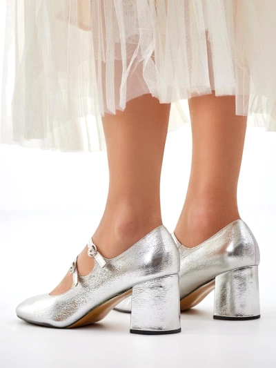 Royalfashion Patent leather women's pumps on a block heel with straps Ovinna