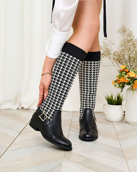 Royalfashion Черные женские высокие сапоги с узором из пепитов Aledive