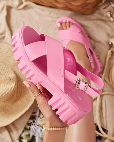 Neon pink women's sandals on a massive Otida sole - Footwear