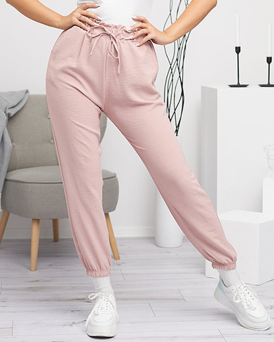 Women's fabric pants in pink PLUS SIZE - Clothing