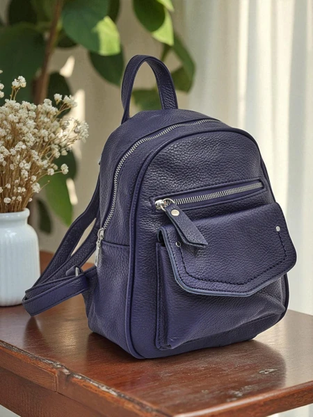 Callista women's backpack by Królewska Moda, ecological leather, navy blue