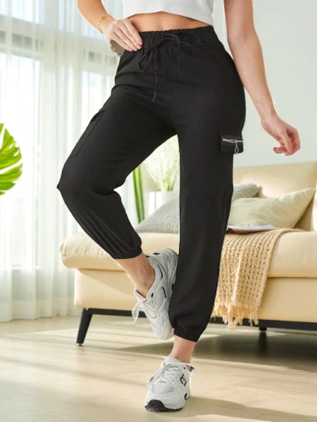 Pantaloni Elenna Sportlikud Pikad Mustad Taskuga