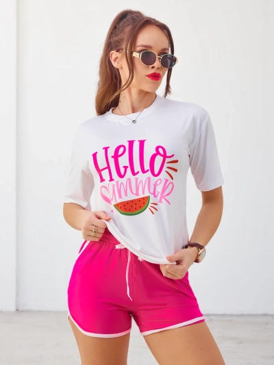 Royalfashion Women's sports set with a t-shirt and shorts Hello Summer