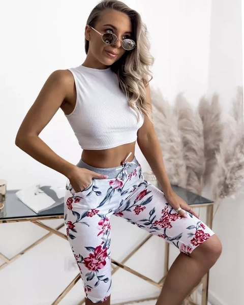 Women's white and pink 3/4 print shorts PLUS SIZE - Clothing