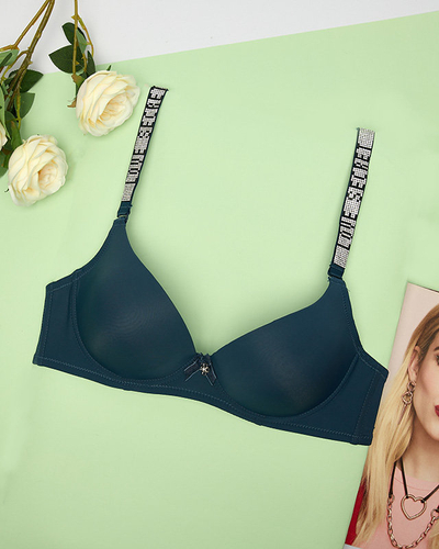 Royalfashion Navy blue plain push-up bra with decorated straps
