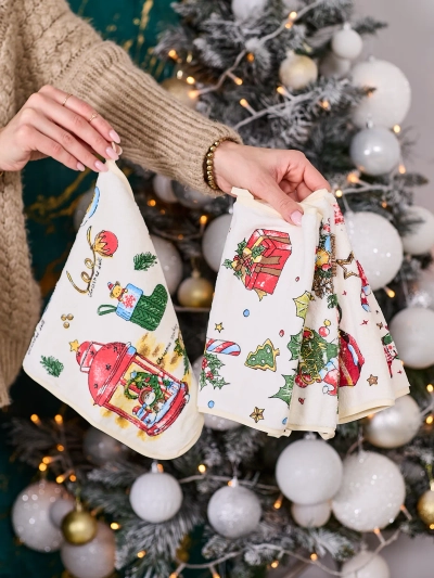 Royalfashion Ferie sett av 4 kjøkkenhåndklær God jul