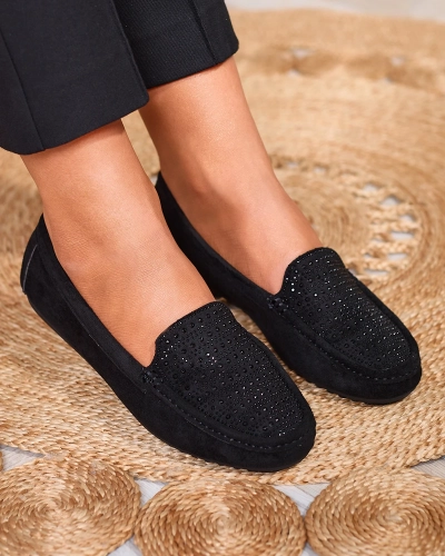 Black women's moccasins with zircons Bretika - Footwear