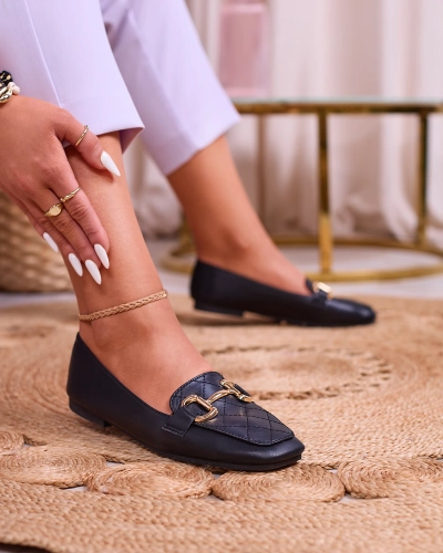Royalfashion Mustad naiste tikitud mokasiinid kuldse kaunistusega Wetifa