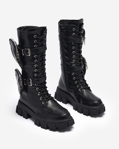 Черные рабочие ботинки с декоративными саше на голенищах Sello- Footwear