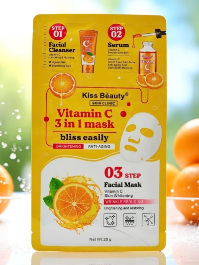 3-in-1 mask – 1 näopuhastus, 2 seerum, 3 C-vitamiiniga särav mask