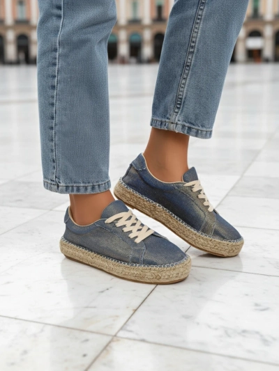Aurelia Denim Espadrilles – women's flat heel fabric sneakers
