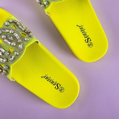 Neon yellow rubber slippers with Masandra ornaments - Footwear