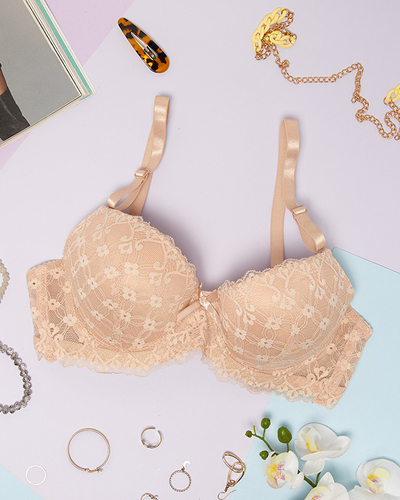 Бюстгальтер женский с бежевым кружевом - Нижнее белье