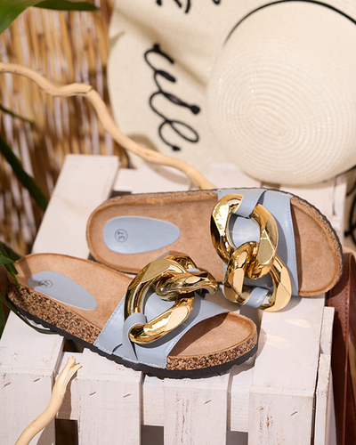 Naiste sinised sussid Sofig- Footwear kaunistusega