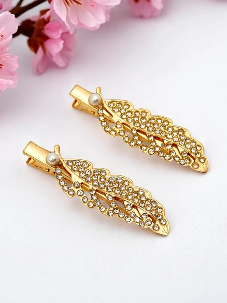 Royalfashion Juukseklamber lehekujuliselt brillantidega Crystal Leaf