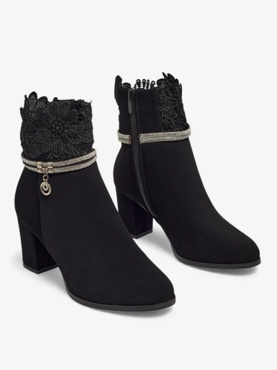 Women's Faux Leather Heeled Ankle Boots with Lace Kastrelle