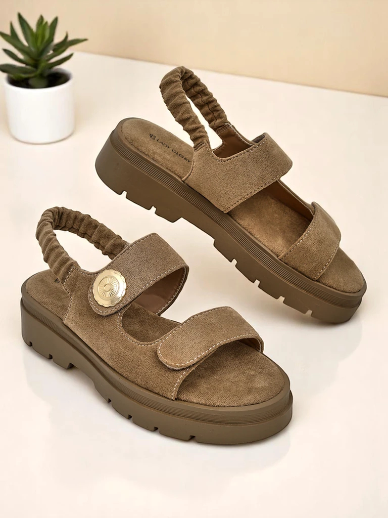 Женские сандалии Royalfashion Callisto коричневые экокожа платформа