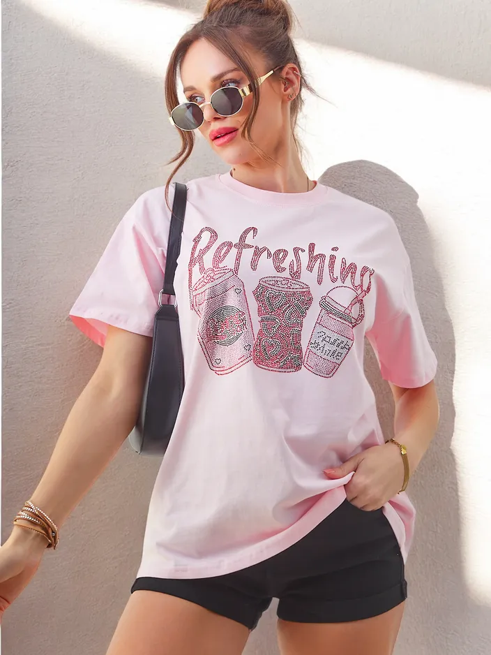 Royalfashion Cotton women's t-shirt with rhinestone print