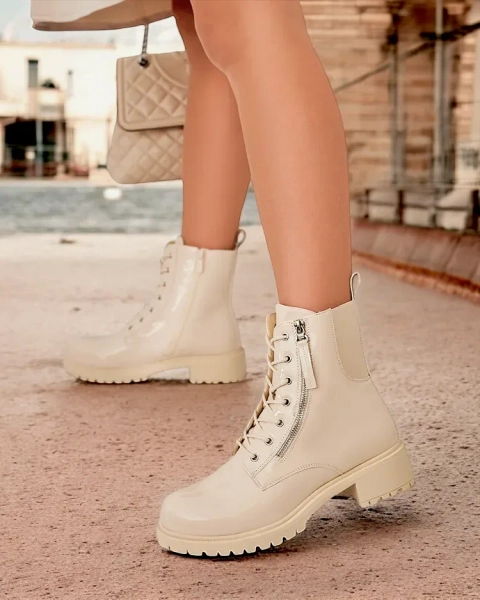 Royalfashion Beige eco leather women's bagger boots Gaddaxa