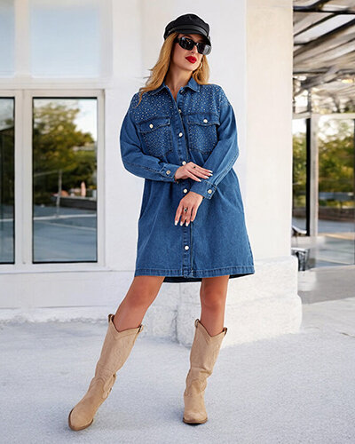 Royalfashion Женское хлопковое мини-платье а'ля деним