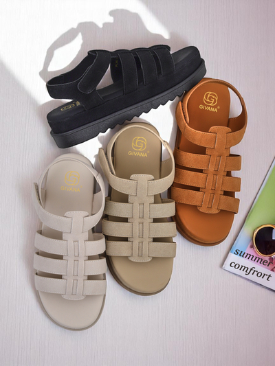 Сандалии Royalfashion - Caligae Бежевые Замшевые на Платформе - Идеальные на Лето и Весну