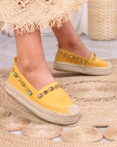 Women's yellow espadrilles with crystals Ziennie - Footwear