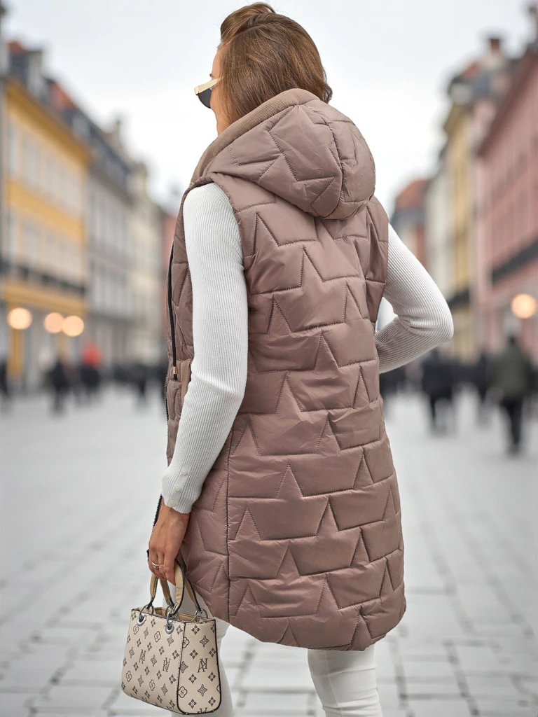 Quilted Long Women's Vest with Hood Echo Shard