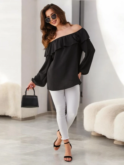 Royalfashion Women's off-the-shoulder blouse with frill and flower