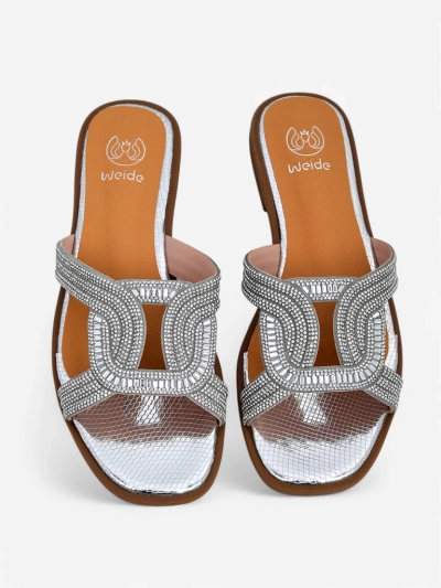 Royalfashion Ariadne silver sandals - flat heel, ecological leather